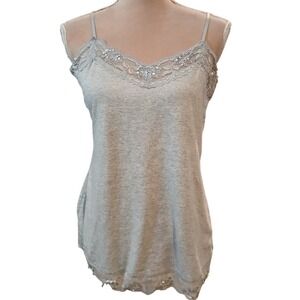 Vtg Deb 1x Lace Sequin Trim Cami Adjustable Spaghetti Strap Tank Top Womens y2k